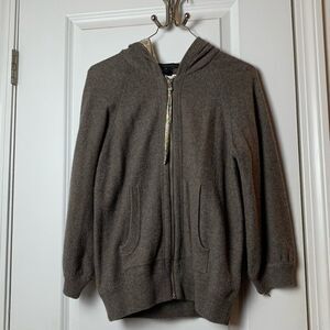 Marc By Marc Jacobs 100% Cashmere Brown Zip Up Sweater Size Medium w floral hood